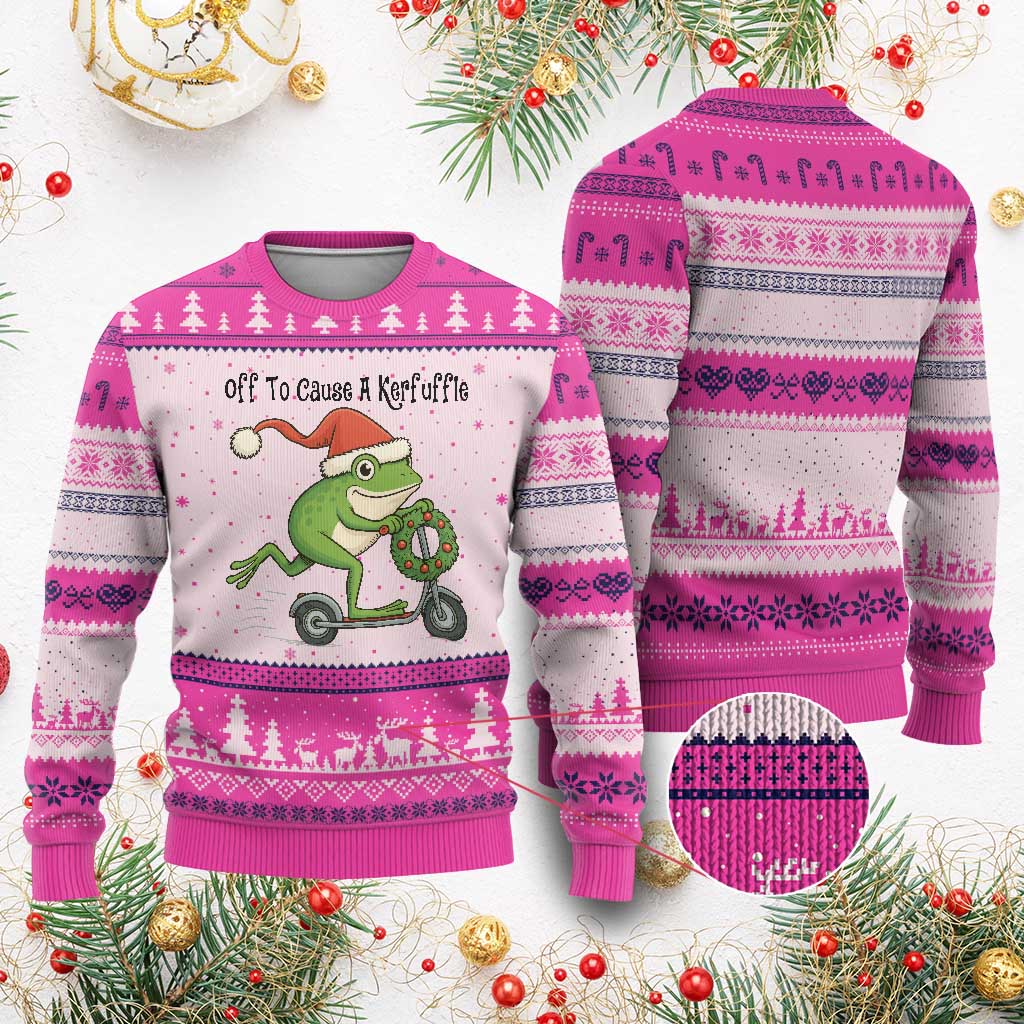 Off To Cause A Kerfuffle Ugly Christmas Sweater Funny Frog Xmas Meme Weirdcore - Wonder Print Shop