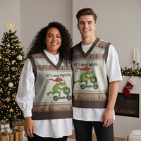 Off To Cause A Kerfuffle V-Neck Knit Sweater Vest Funny Frog Xmas Meme Weirdcore - Wonder Print Shop