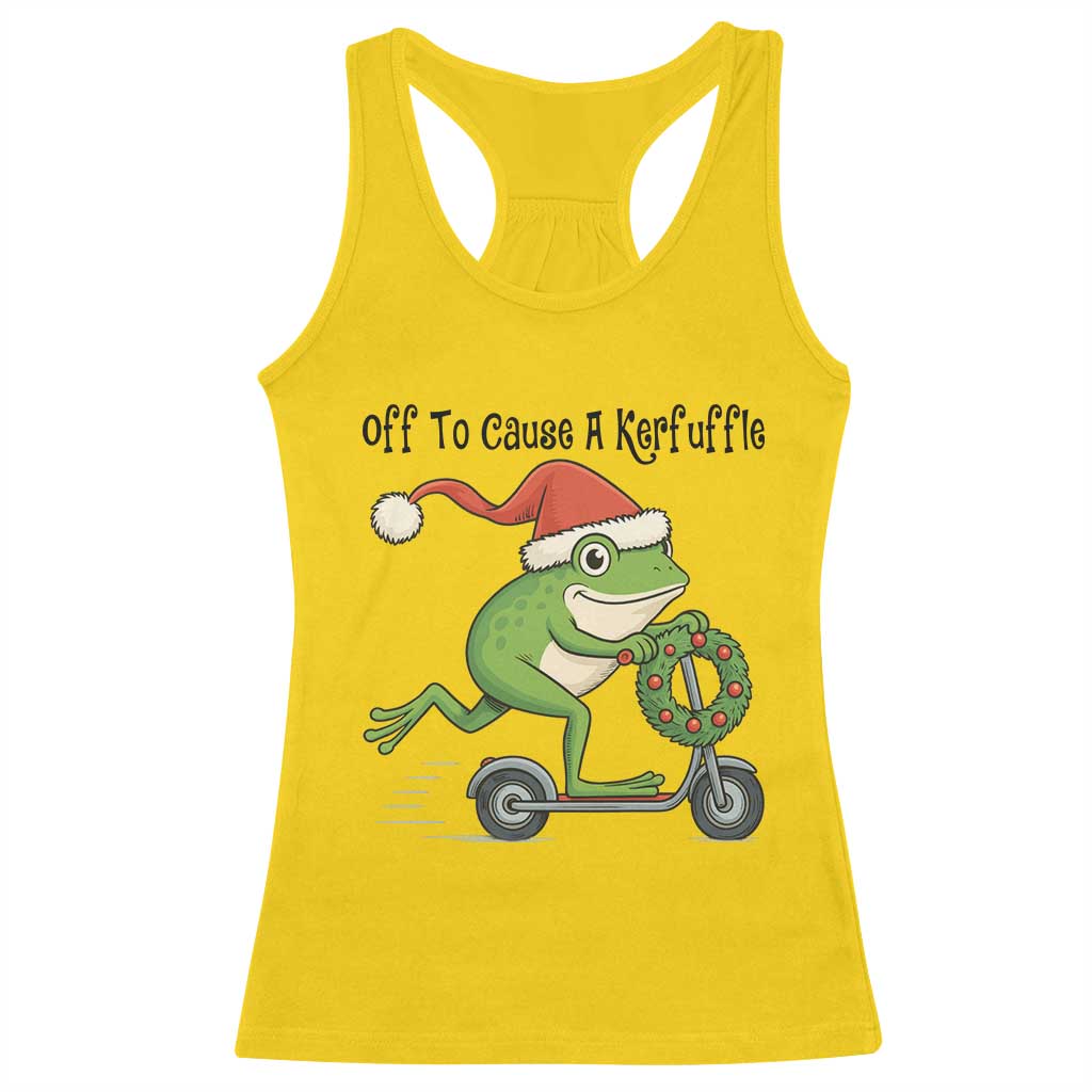 Off To Cause A Kerfuffle Racerback Tank Top Funny Frog Christmas Meme Weirdcore - Wonder Print Shop