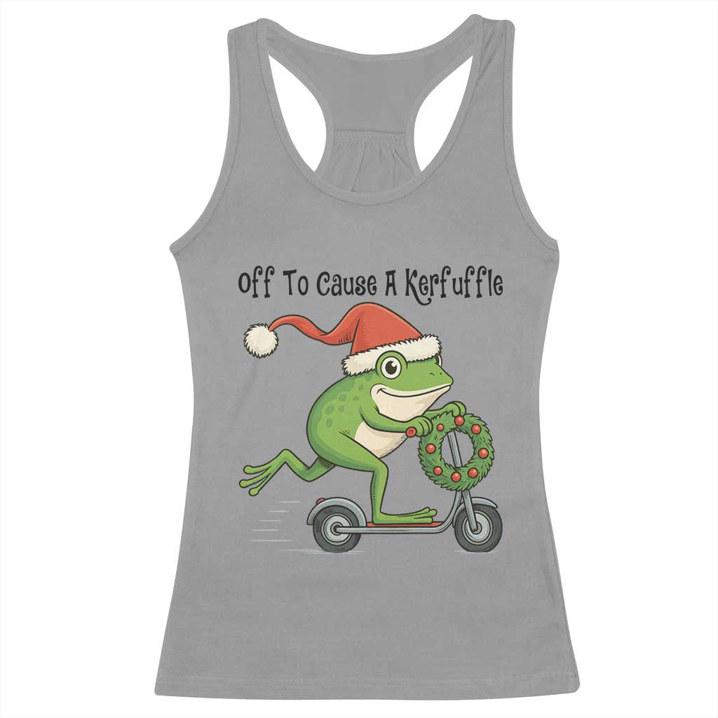 Off To Cause A Kerfuffle Racerback Tank Top Funny Frog Christmas Meme Weirdcore - Wonder Print Shop