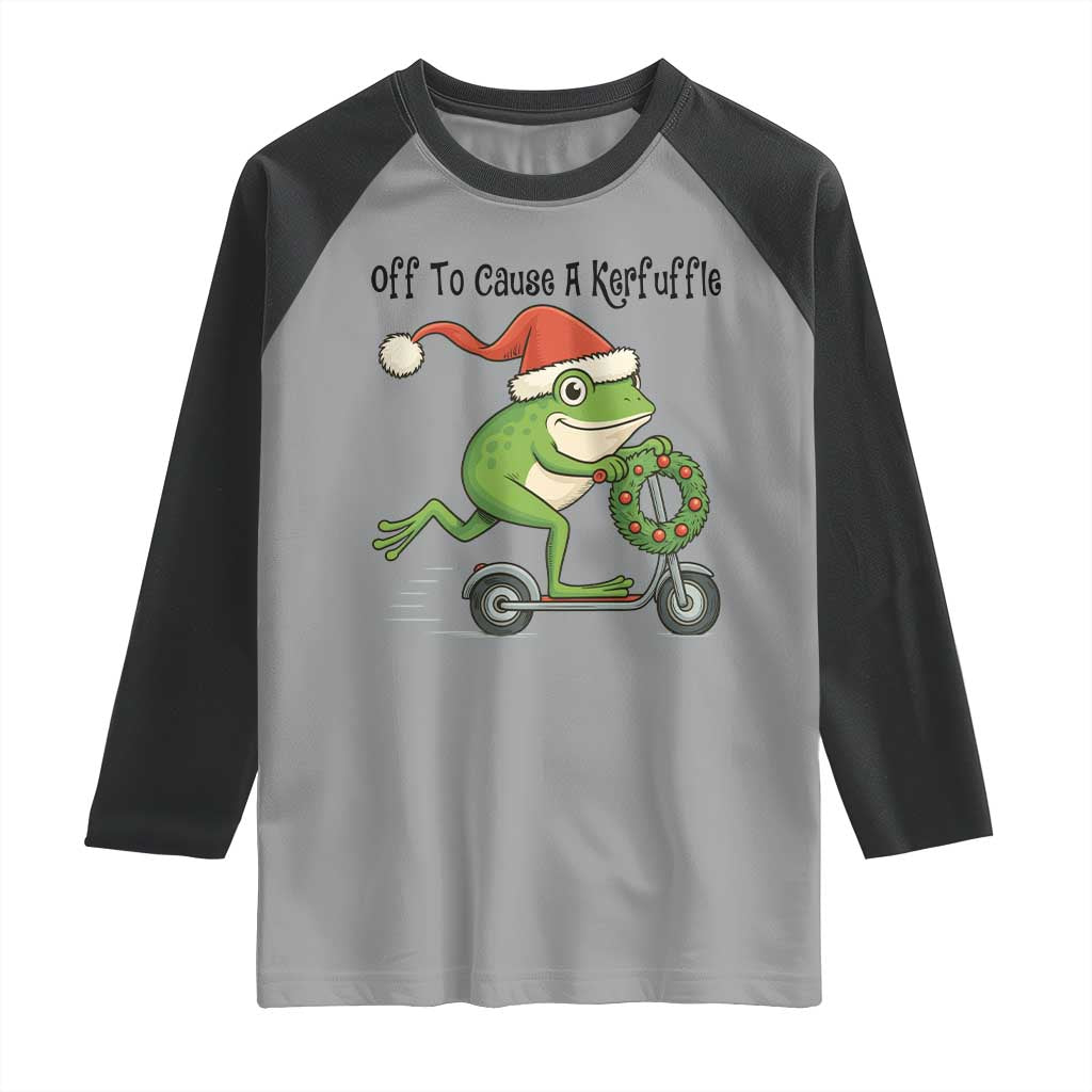 Off To Cause A Kerfuffle Raglan Shirt Funny Frog Christmas Meme Weirdcore - Wonder Print Shop