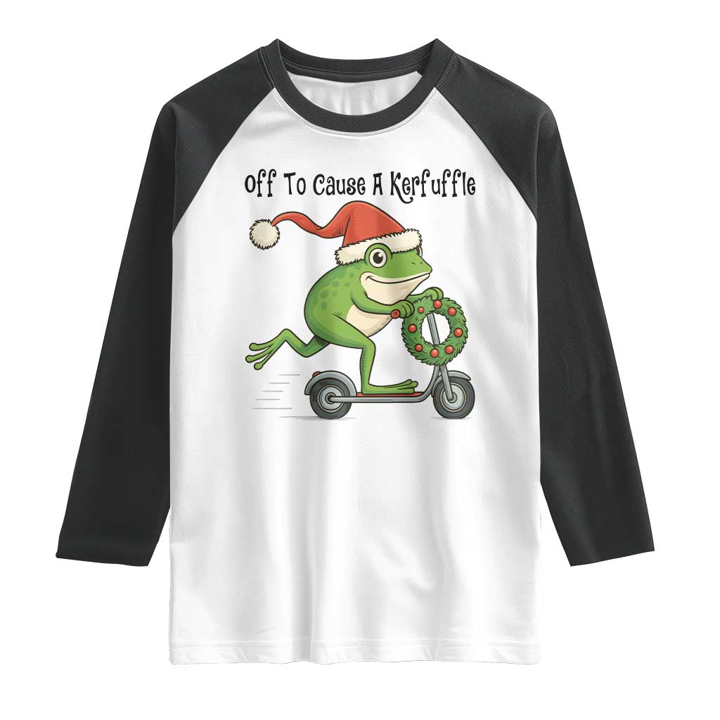 Off To Cause A Kerfuffle Raglan Shirt Funny Frog Christmas Meme Weirdcore - Wonder Print Shop