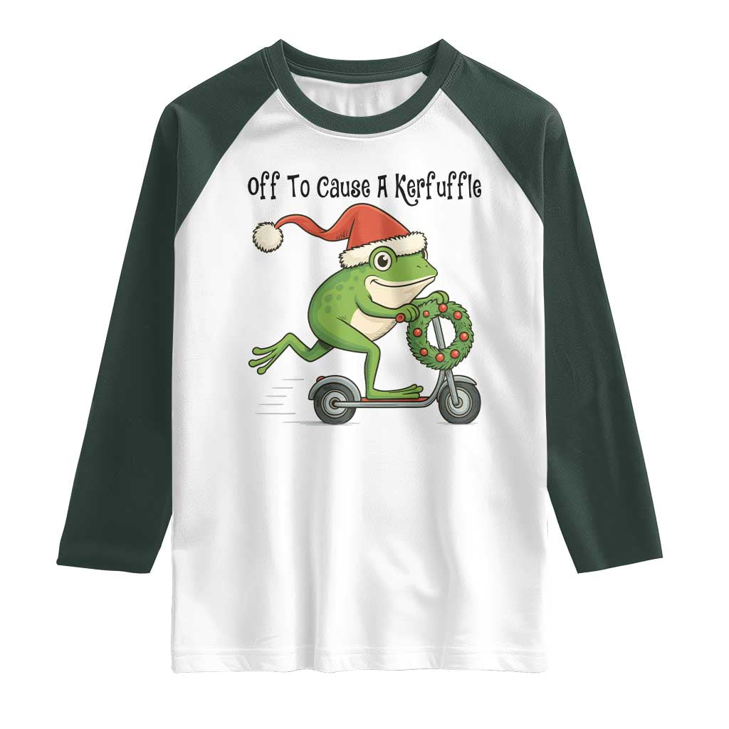 Off To Cause A Kerfuffle Raglan Shirt Funny Frog Christmas Meme Weirdcore - Wonder Print Shop