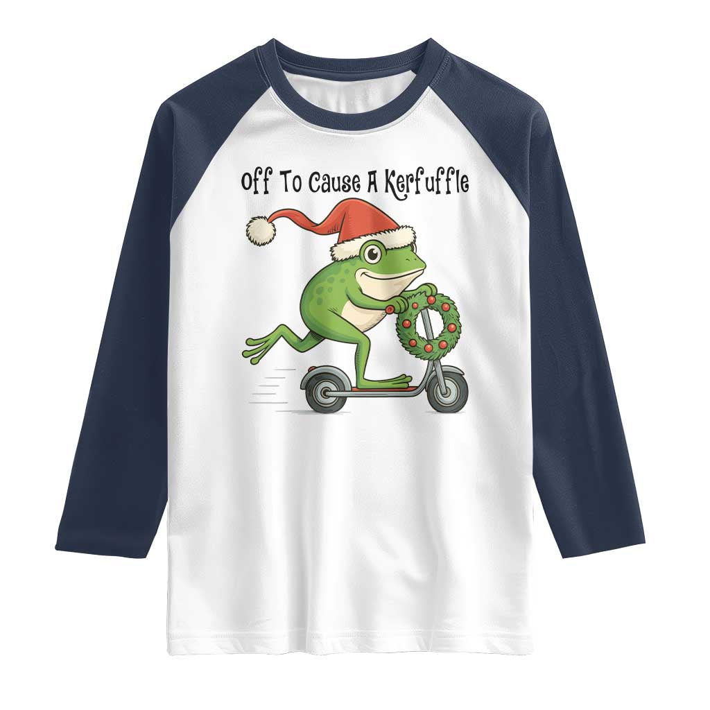 Off To Cause A Kerfuffle Raglan Shirt Funny Frog Christmas Meme Weirdcore - Wonder Print Shop