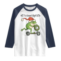 Off To Cause A Kerfuffle Raglan Shirt Funny Frog Christmas Meme Weirdcore - Wonder Print Shop