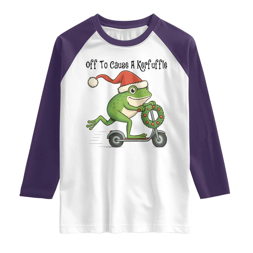 Off To Cause A Kerfuffle Raglan Shirt Funny Frog Christmas Meme Weirdcore - Wonder Print Shop