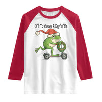 Off To Cause A Kerfuffle Raglan Shirt Funny Frog Christmas Meme Weirdcore - Wonder Print Shop