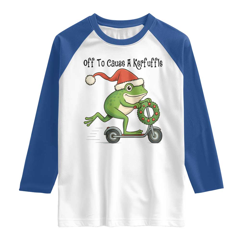Off To Cause A Kerfuffle Raglan Shirt Funny Frog Christmas Meme Weirdcore - Wonder Print Shop