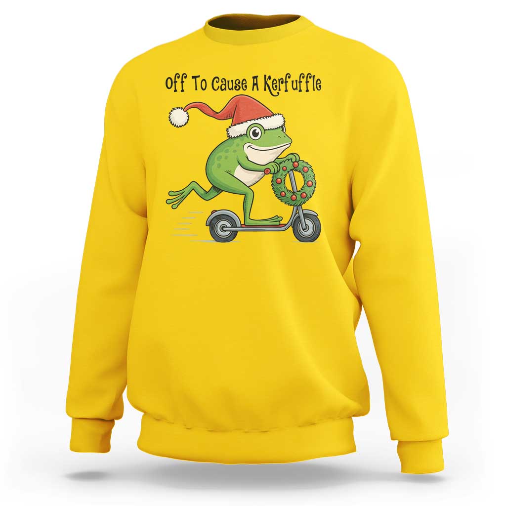 Off To Cause A Kerfuffle Sweatshirt Funny Frog Christmas Meme Weirdcore - Wonder Print Shop