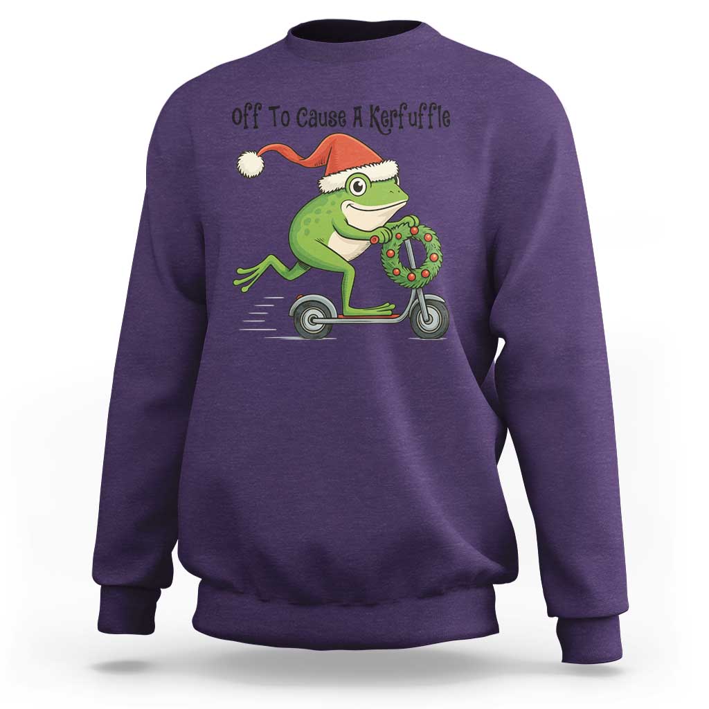Off To Cause A Kerfuffle Sweatshirt Funny Frog Christmas Meme Weirdcore - Wonder Print Shop