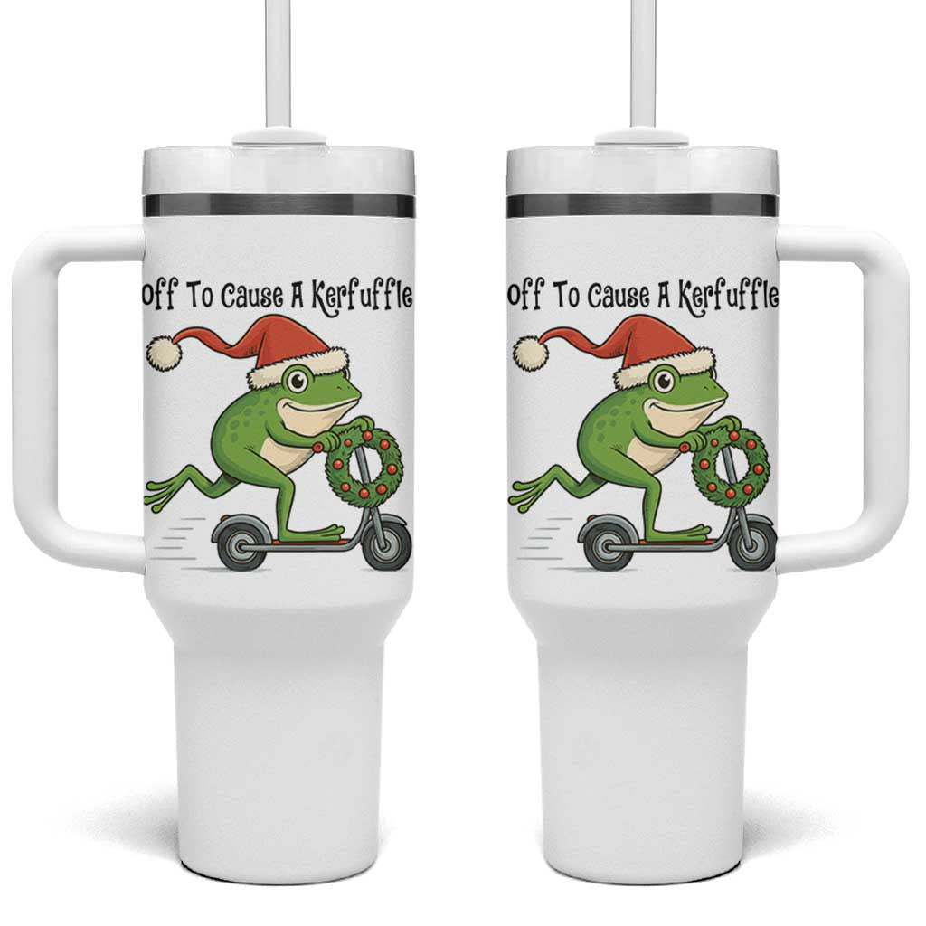 Off To Cause A Kerfuffle Tumbler With Handle Funny Frog Christmas Meme Weirdcore - Wonder Print Shop