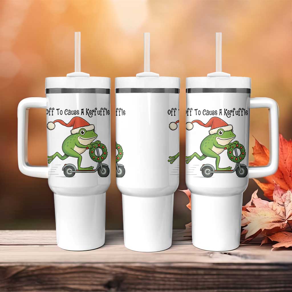Off To Cause A Kerfuffle Tumbler With Handle Funny Frog Christmas Meme Weirdcore - Wonder Print Shop