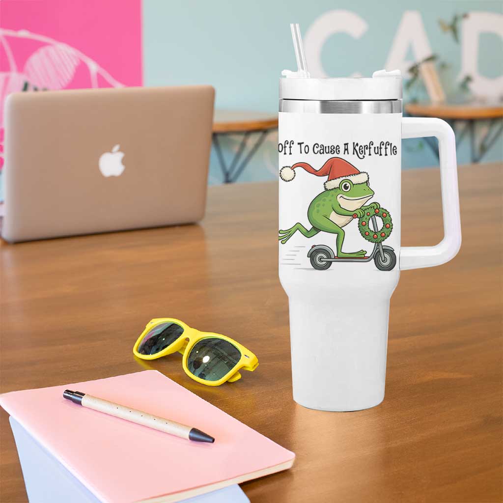 Off To Cause A Kerfuffle Tumbler With Handle Funny Frog Christmas Meme Weirdcore - Wonder Print Shop