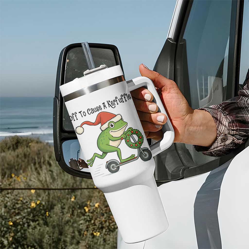 Off To Cause A Kerfuffle Tumbler With Handle Funny Frog Christmas Meme Weirdcore - Wonder Print Shop