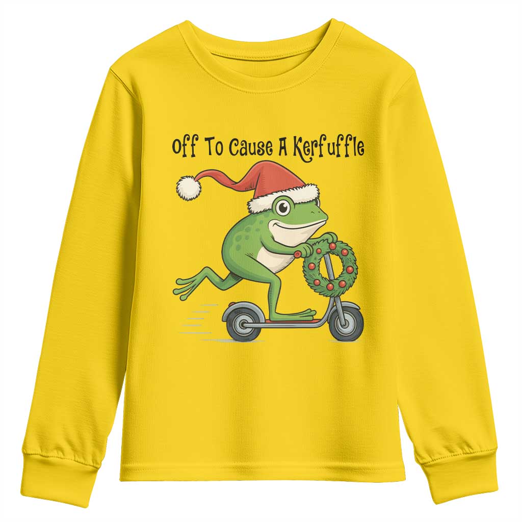 Off To Cause A Kerfuffle Youth Sweatshirt Funny Frog Christmas Meme Weirdcore - Wonder Print Shop