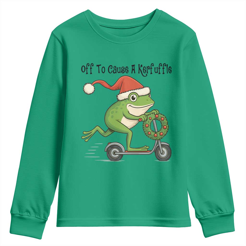 Off To Cause A Kerfuffle Youth Sweatshirt Funny Frog Christmas Meme Weirdcore - Wonder Print Shop