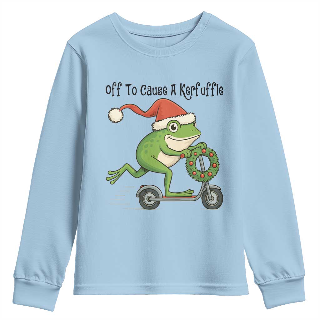 Off To Cause A Kerfuffle Youth Sweatshirt Funny Frog Christmas Meme Weirdcore - Wonder Print Shop