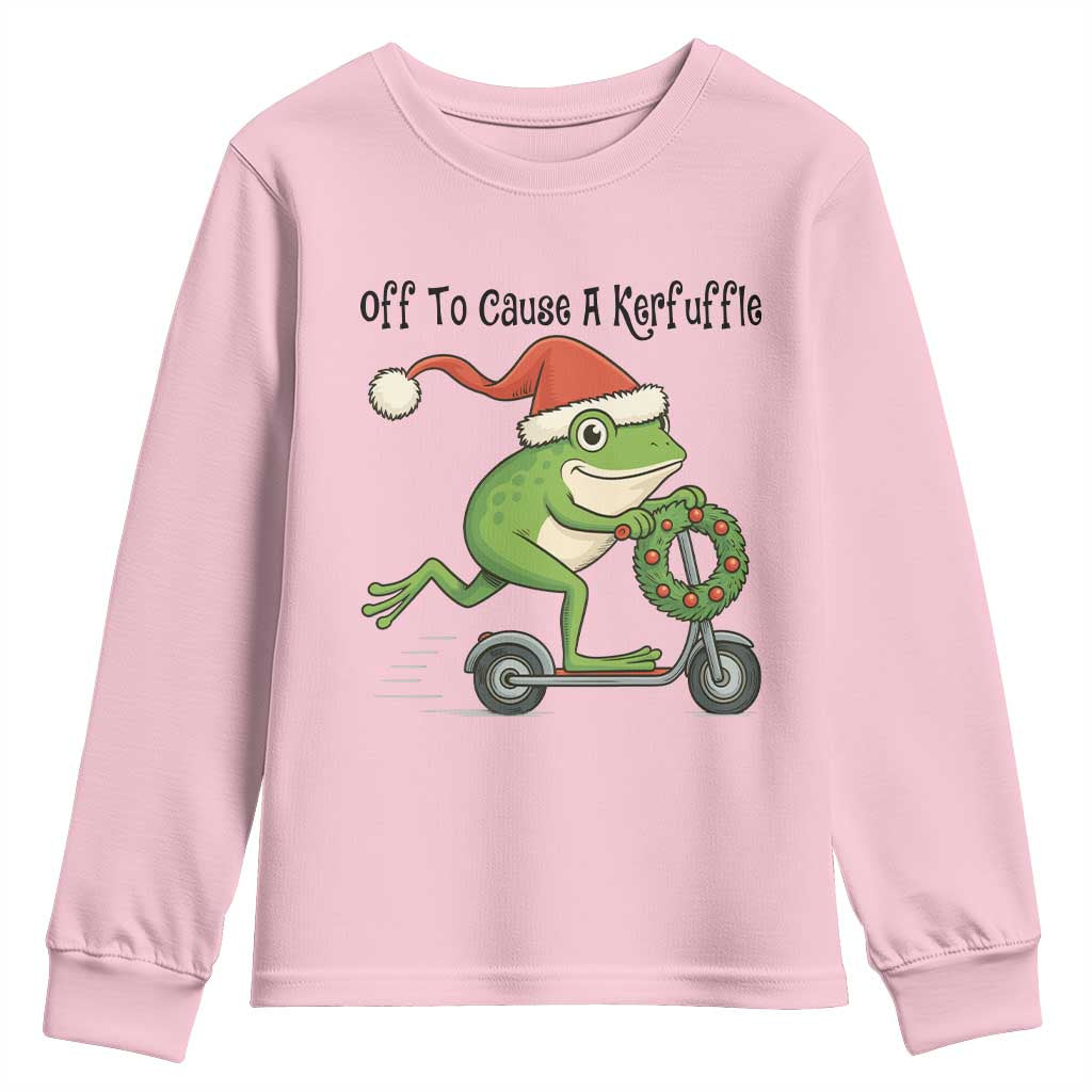 Off To Cause A Kerfuffle Youth Sweatshirt Funny Frog Christmas Meme Weirdcore - Wonder Print Shop