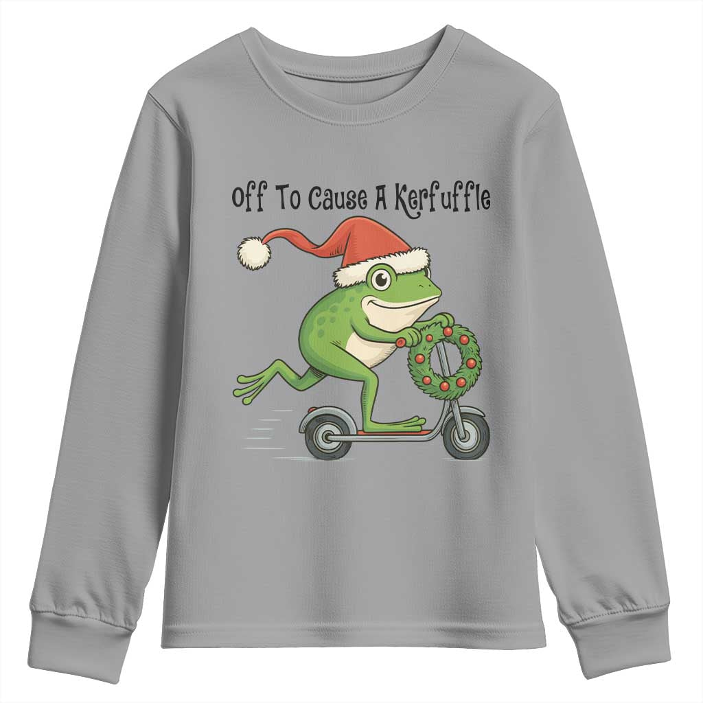 Off To Cause A Kerfuffle Youth Sweatshirt Funny Frog Christmas Meme Weirdcore - Wonder Print Shop