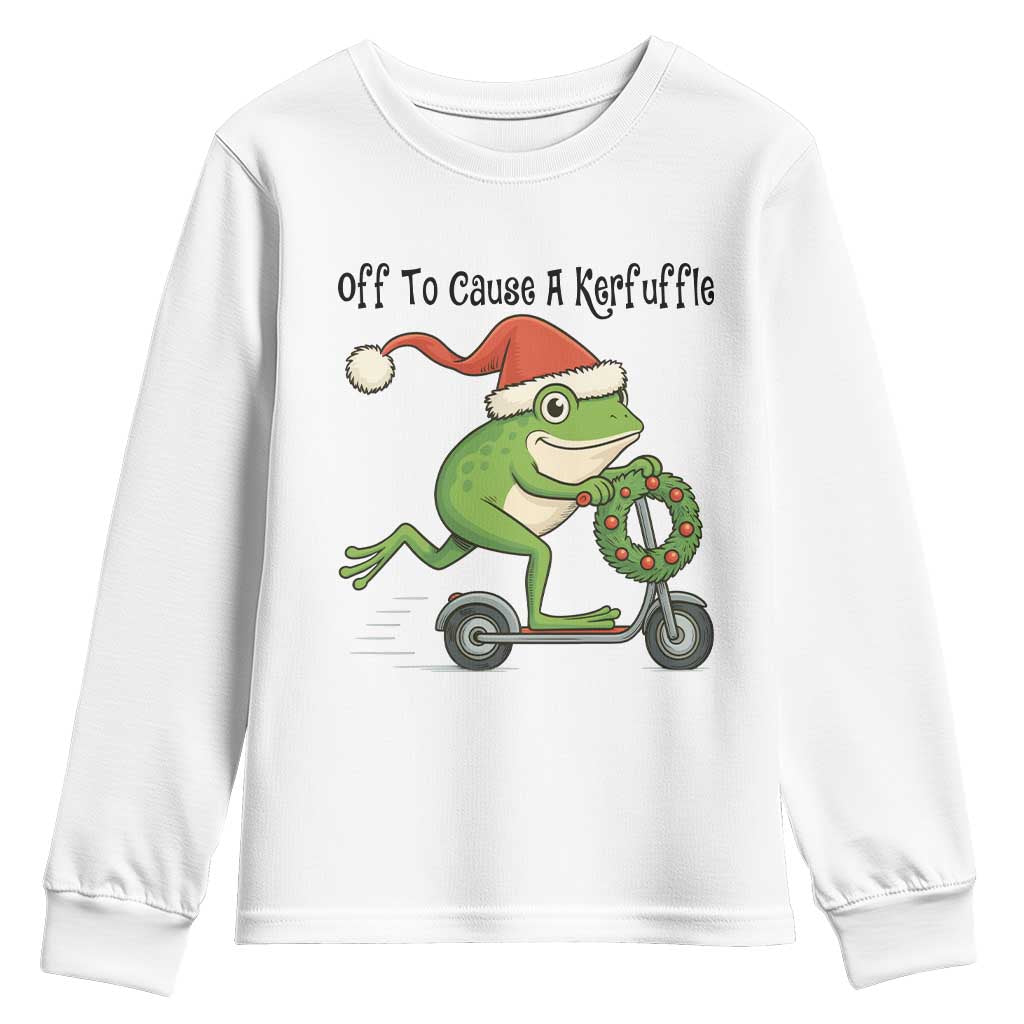 Off To Cause A Kerfuffle Youth Sweatshirt Funny Frog Christmas Meme Weirdcore - Wonder Print Shop