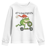 Off To Cause A Kerfuffle Youth Sweatshirt Funny Frog Christmas Meme Weirdcore - Wonder Print Shop