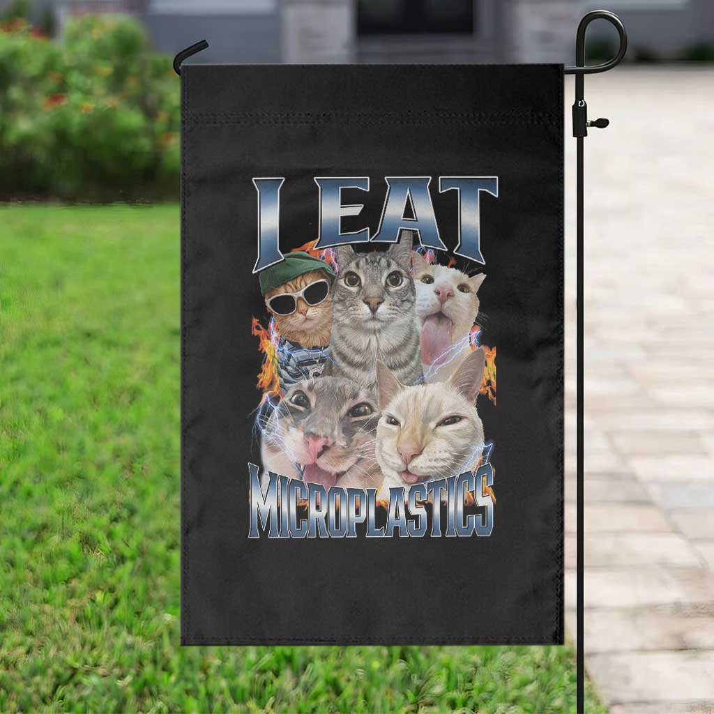 Funny Cat Meme Garden Flag I Eat Microplastics - Wonder Print Shop