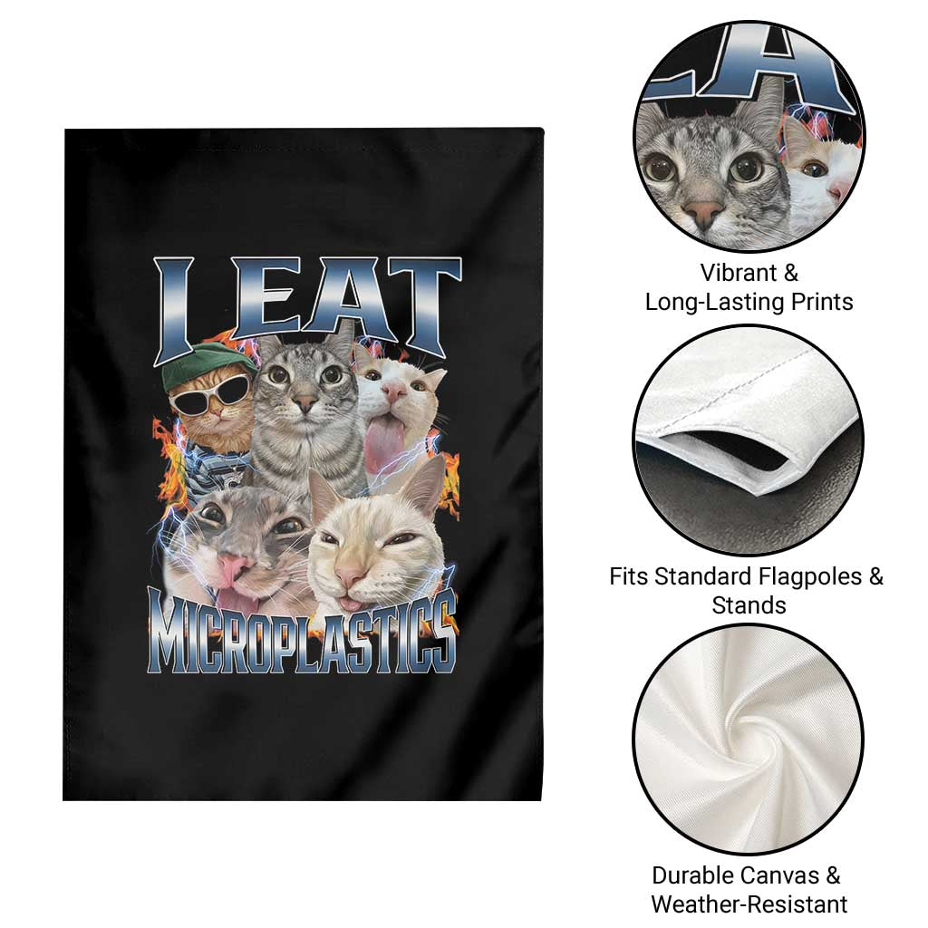 Funny Cat Meme Garden Flag I Eat Microplastics - Wonder Print Shop