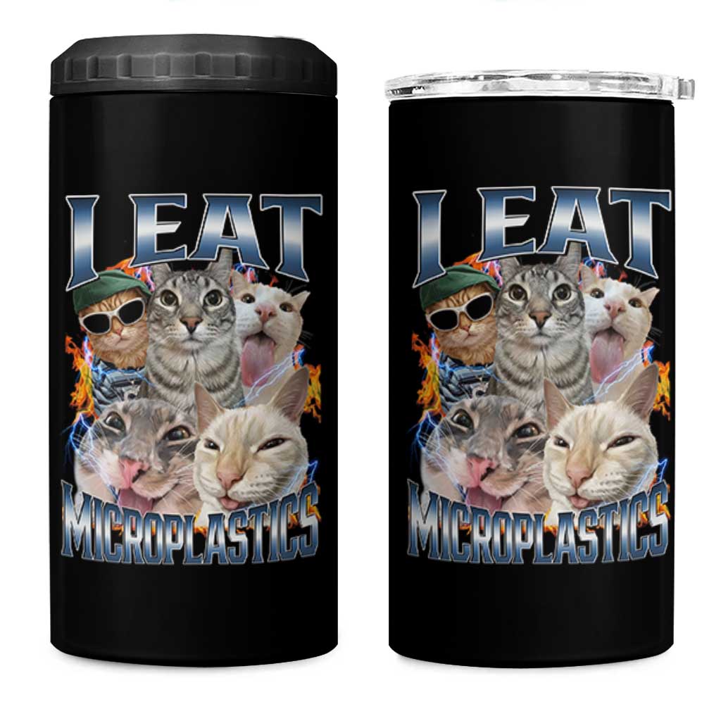 Funny Cat Meme 4 in 1 Can Cooler Tumbler I Eat Microplastics - Wonder Print Shop