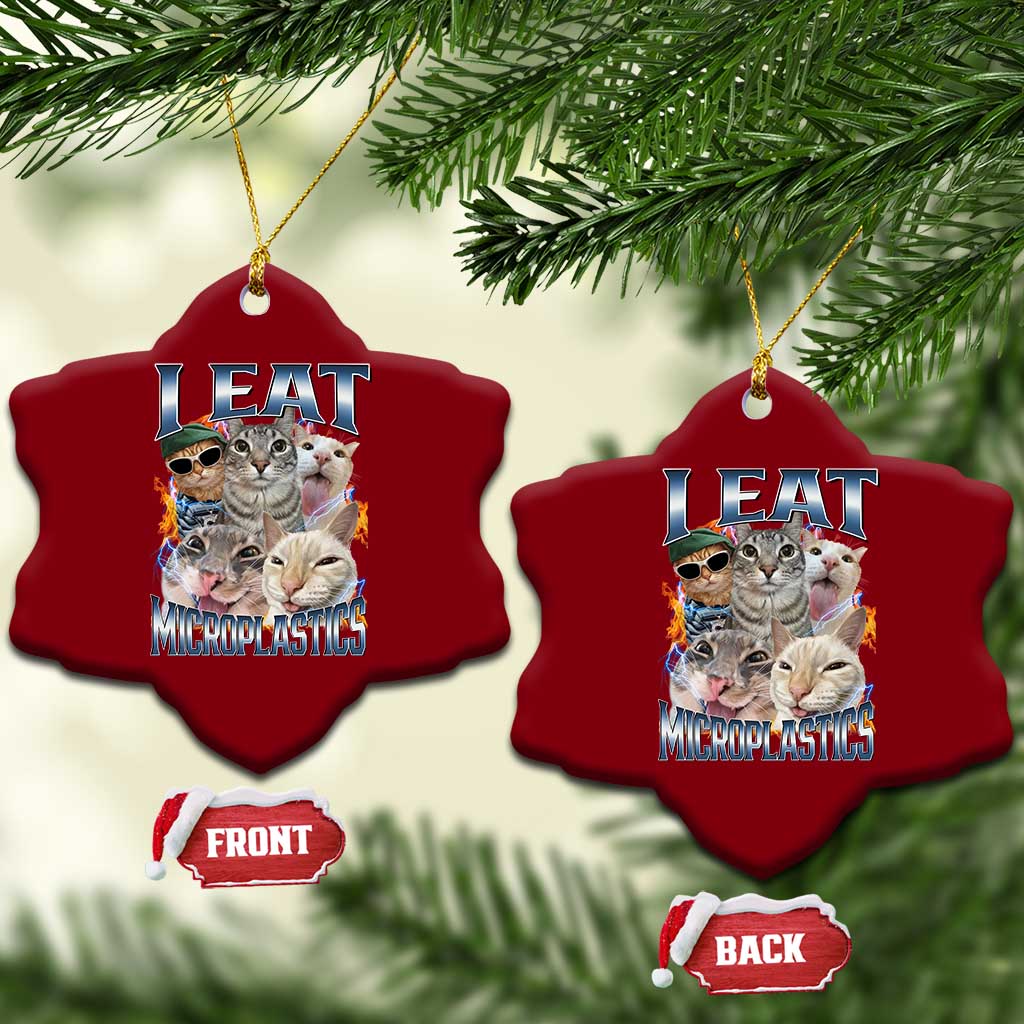 Funny Cat Meme Ceramic Ornament I Eat Microplastics - Wonder Print Shop