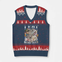 Funny Cat Meme V-Neck Knit Sweater Vest I Eat Microplastics - Wonder Print Shop
