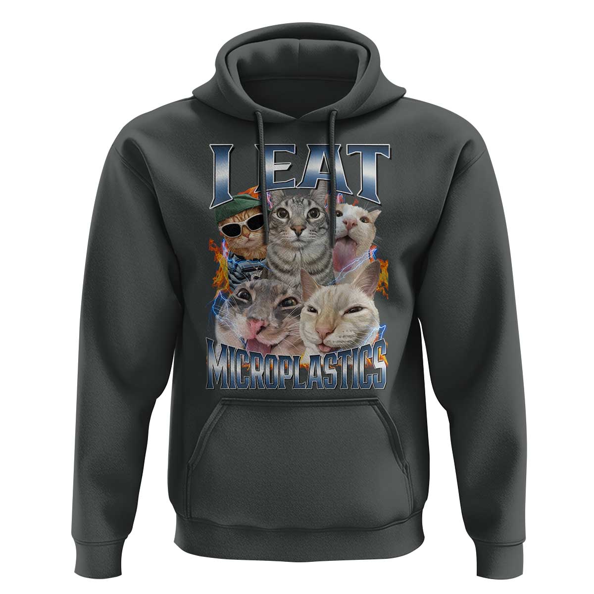 Funny Cat Meme Hoodie I Eat Microplastics - Wonder Print Shop