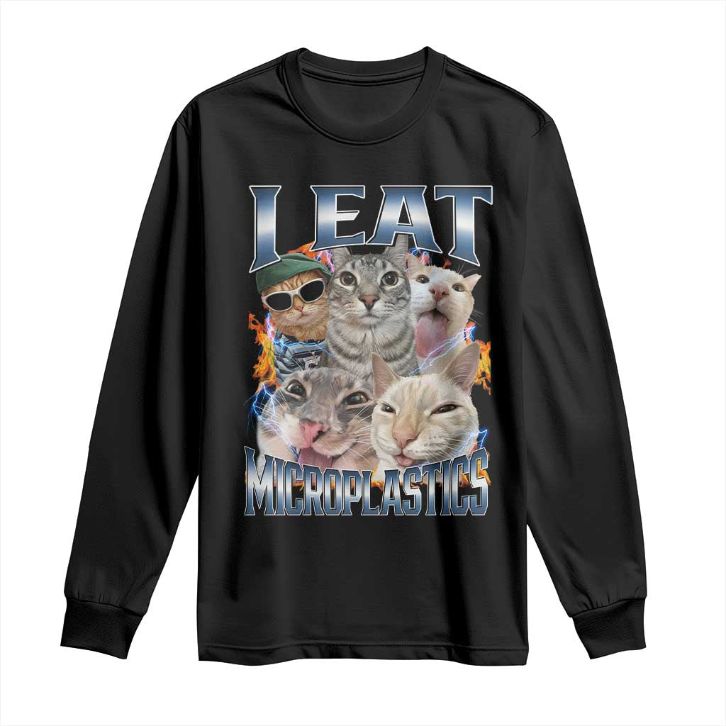 Funny Cat Meme Long Sleeve Shirt I Eat Microplastics - Wonder Print Shop