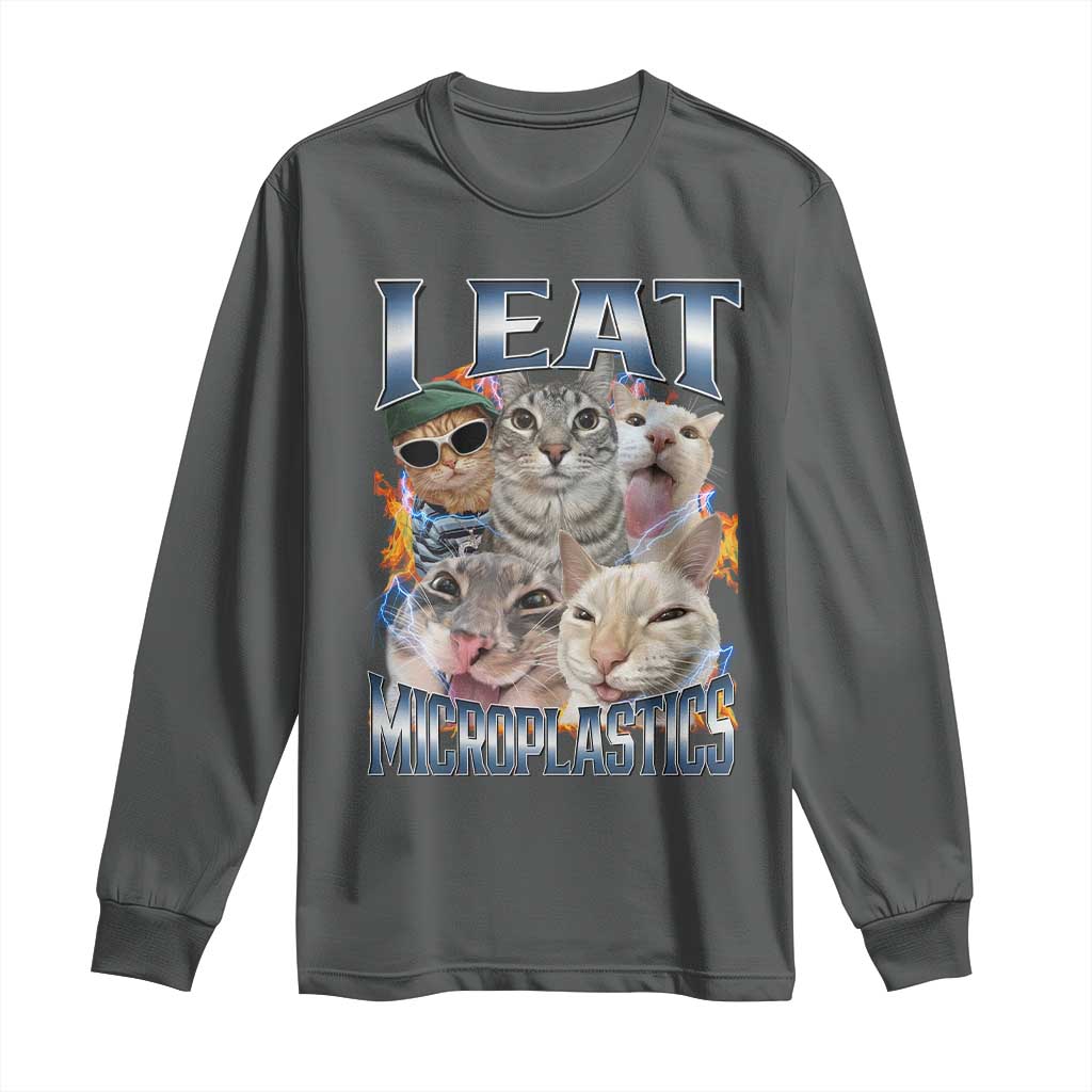 Funny Cat Meme Long Sleeve Shirt I Eat Microplastics - Wonder Print Shop