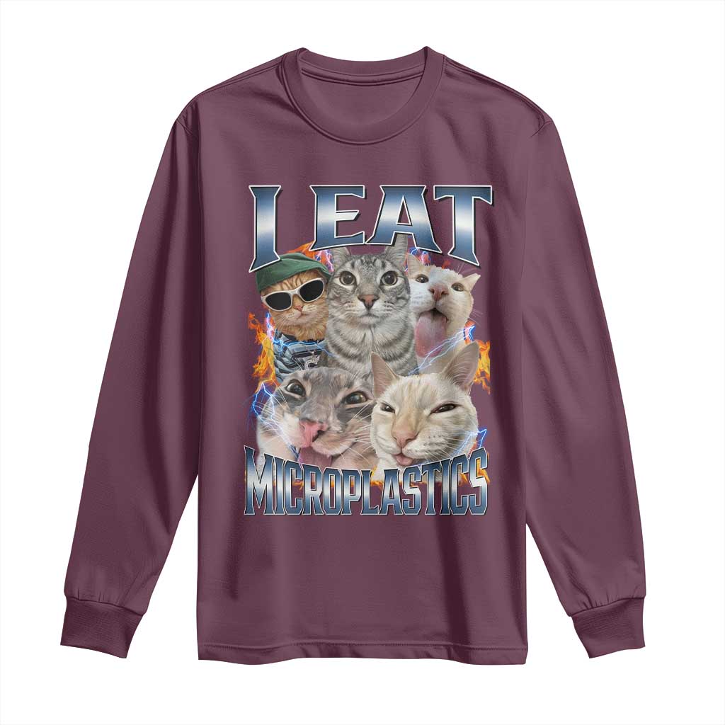 Funny Cat Meme Long Sleeve Shirt I Eat Microplastics - Wonder Print Shop