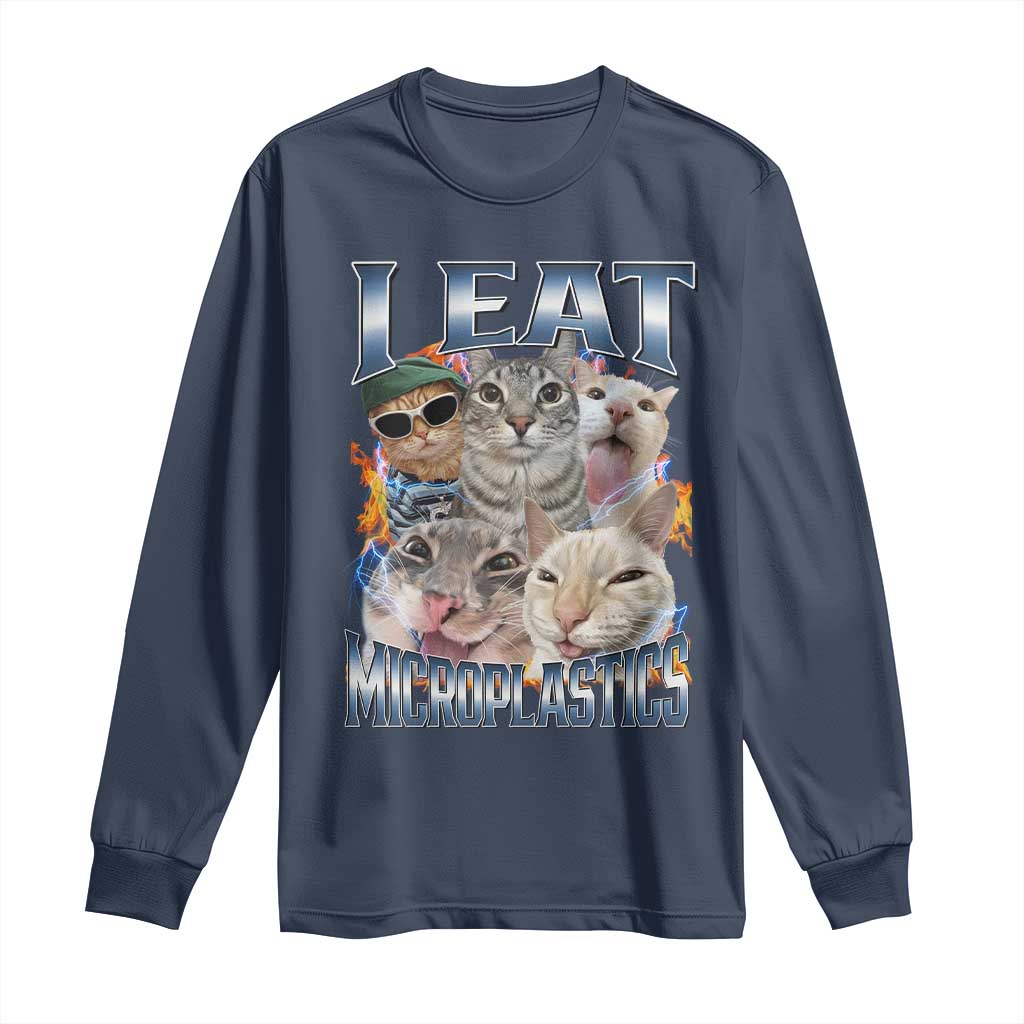 Funny Cat Meme Long Sleeve Shirt I Eat Microplastics - Wonder Print Shop