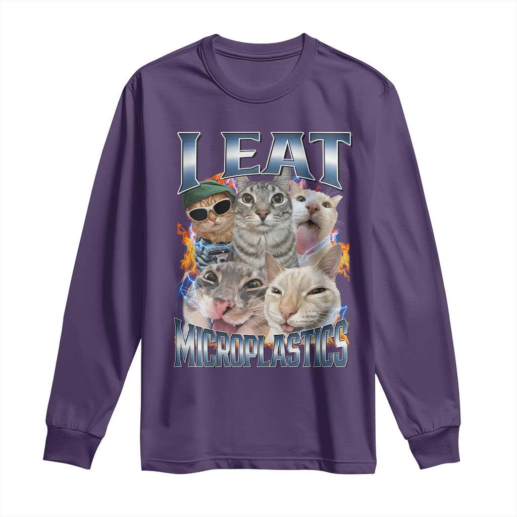 Funny Cat Meme Long Sleeve Shirt I Eat Microplastics - Wonder Print Shop