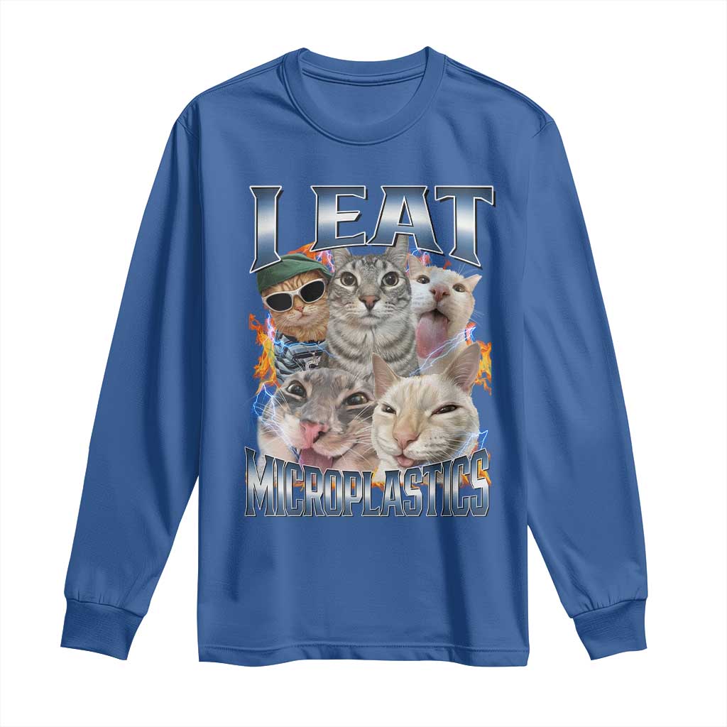 Funny Cat Meme Long Sleeve Shirt I Eat Microplastics - Wonder Print Shop