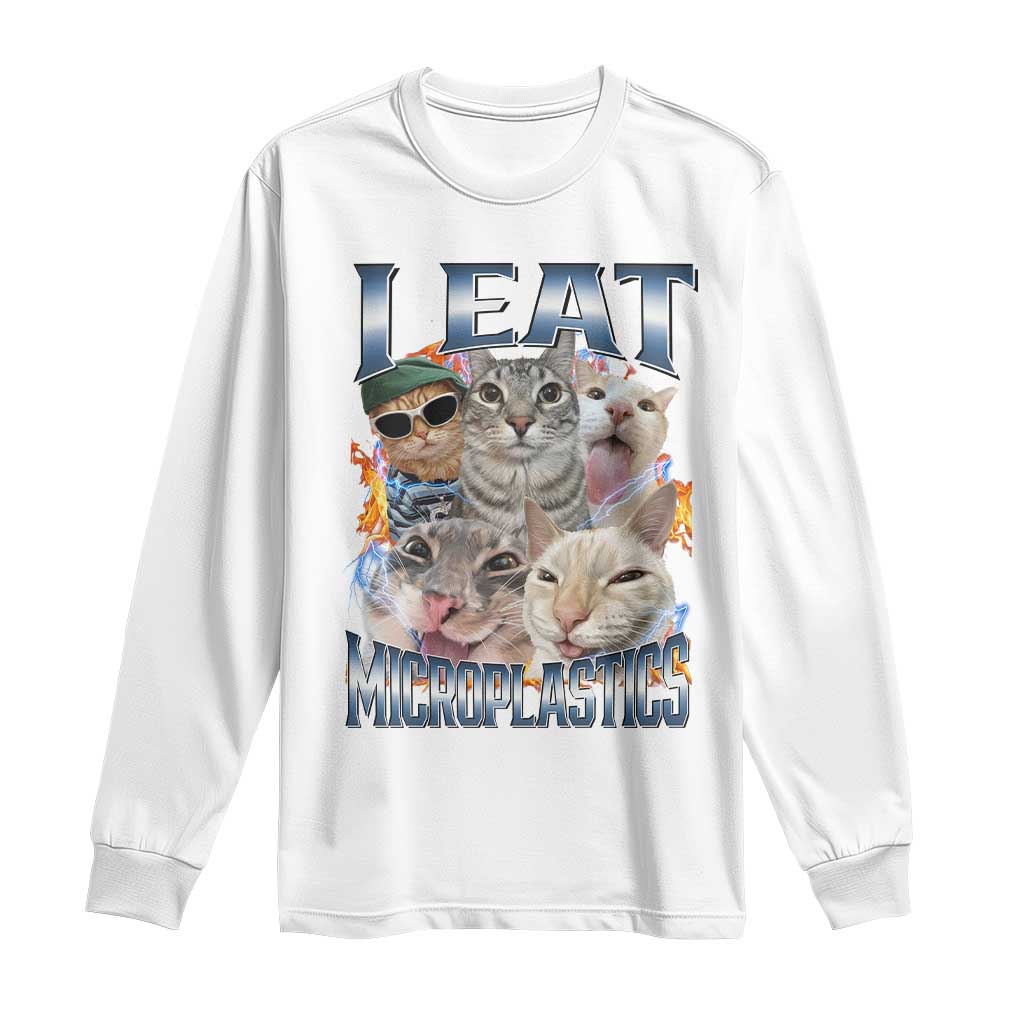 Funny Cat Meme Long Sleeve Shirt I Eat Microplastics - Wonder Print Shop