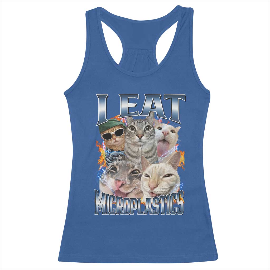Funny Cat Meme Racerback Tank Top I Eat Microplastics - Wonder Print Shop