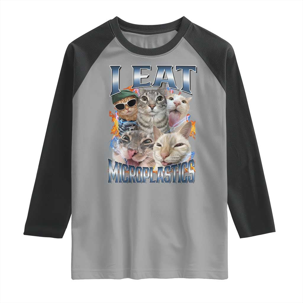 Funny Cat Meme Raglan Shirt I Eat Microplastics - Wonder Print Shop