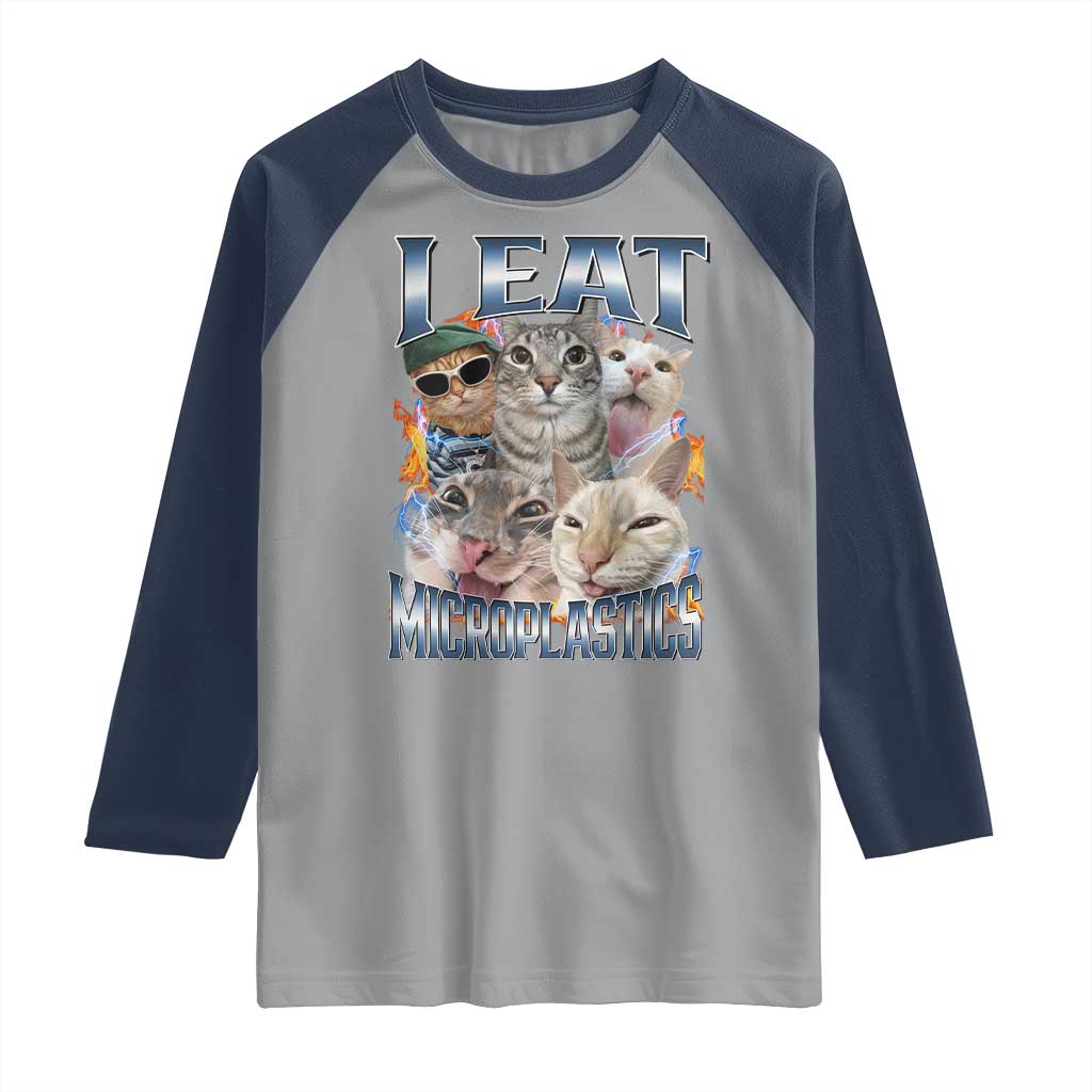 Funny Cat Meme Raglan Shirt I Eat Microplastics - Wonder Print Shop