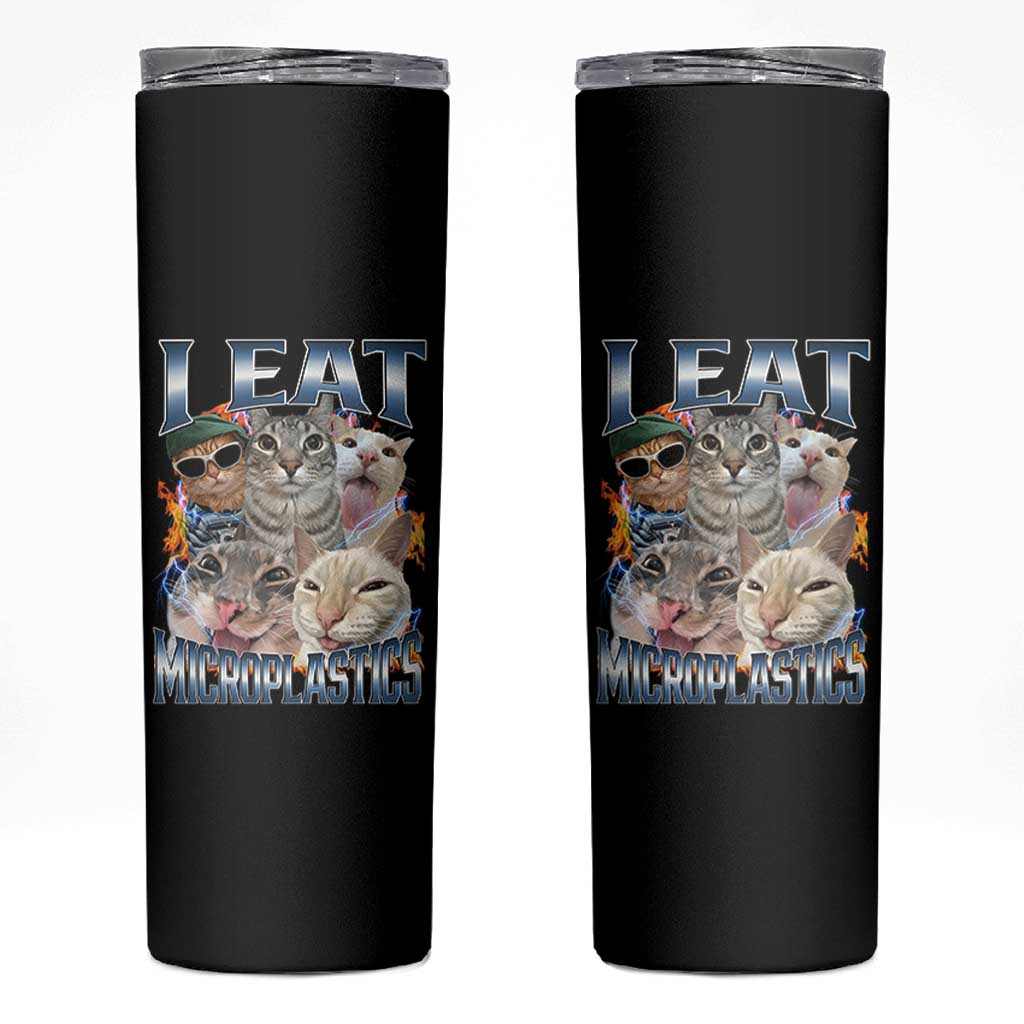 Funny Cat Meme Skinny Tumbler I Eat Microplastics - Wonder Print Shop