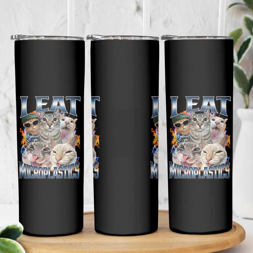 Funny Cat Meme Skinny Tumbler I Eat Microplastics - Wonder Print Shop