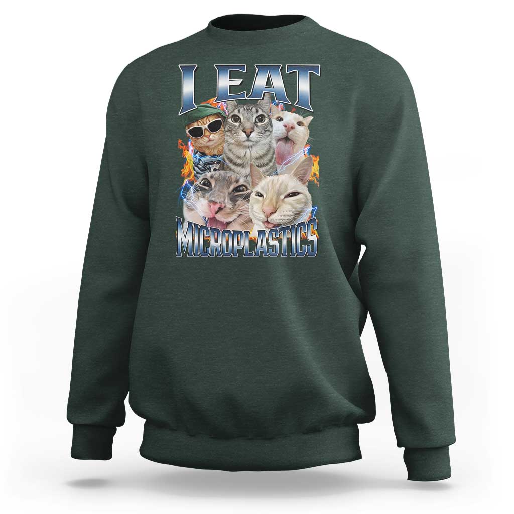 Funny Cat Meme Sweatshirt I Eat Microplastics - Wonder Print Shop