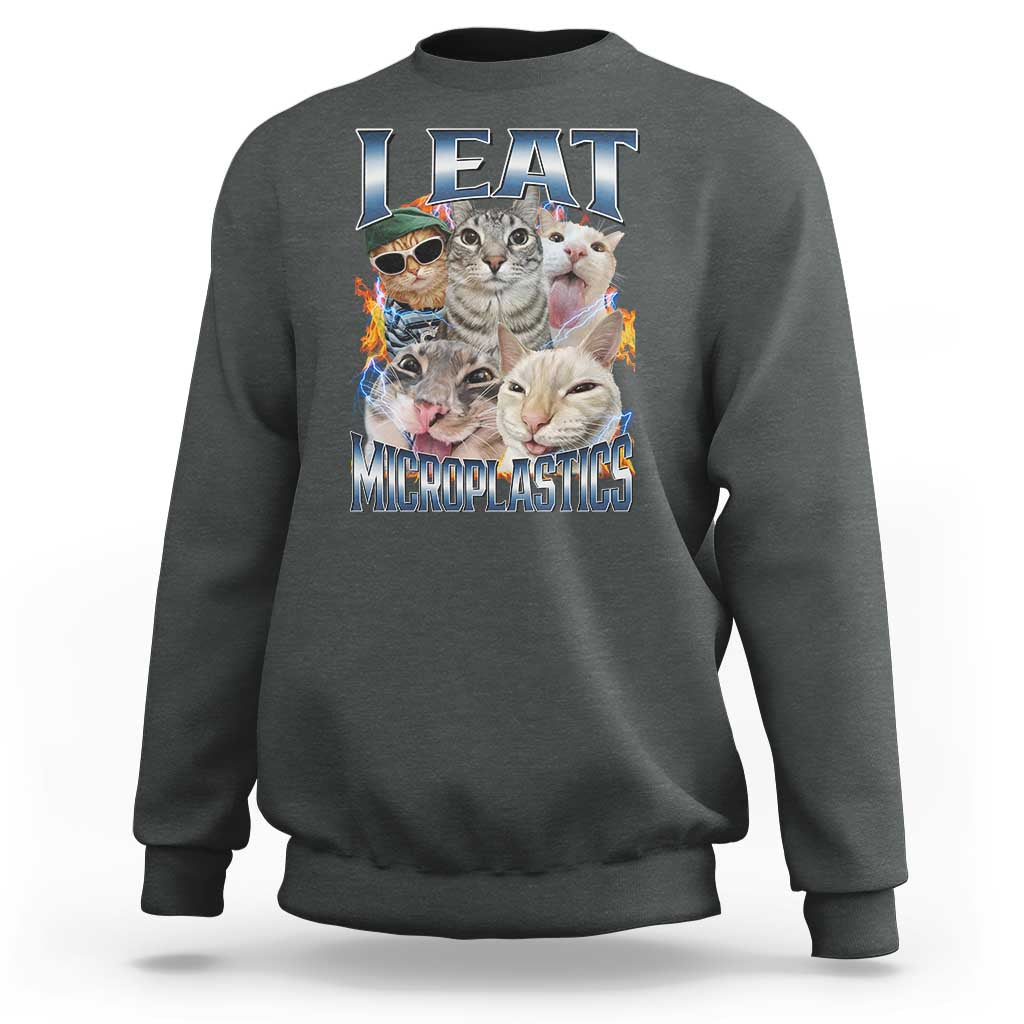 Funny Cat Meme Sweatshirt I Eat Microplastics - Wonder Print Shop