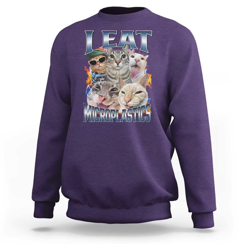 Funny Cat Meme Sweatshirt I Eat Microplastics - Wonder Print Shop