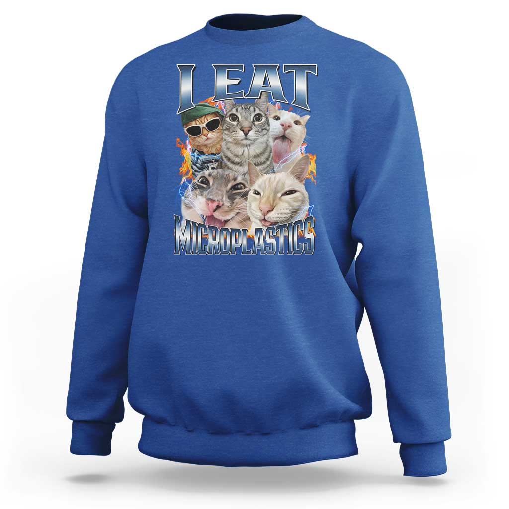 Funny Cat Meme Sweatshirt I Eat Microplastics - Wonder Print Shop