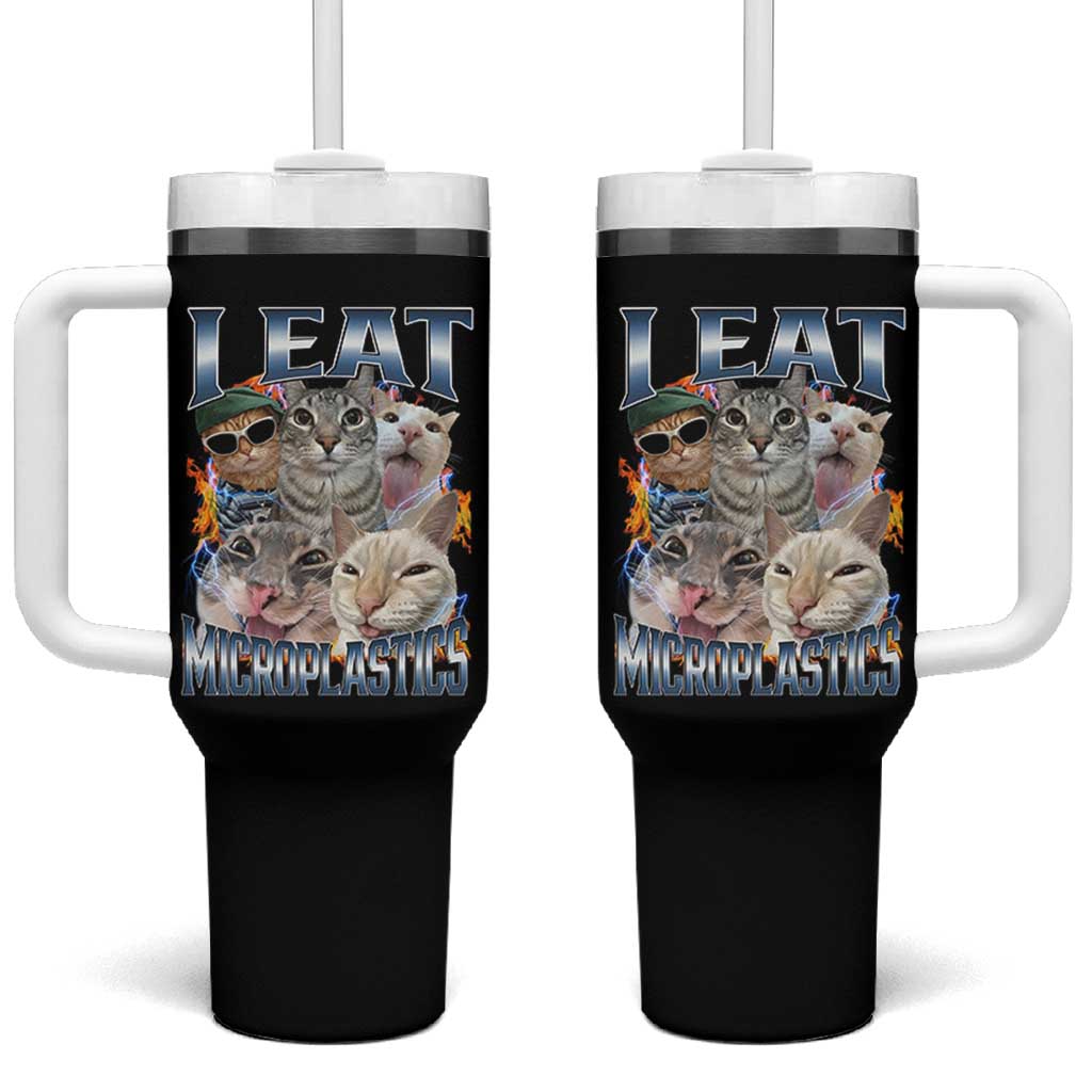 Funny Cat Meme Tumbler With Handle I Eat Microplastics - Wonder Print Shop