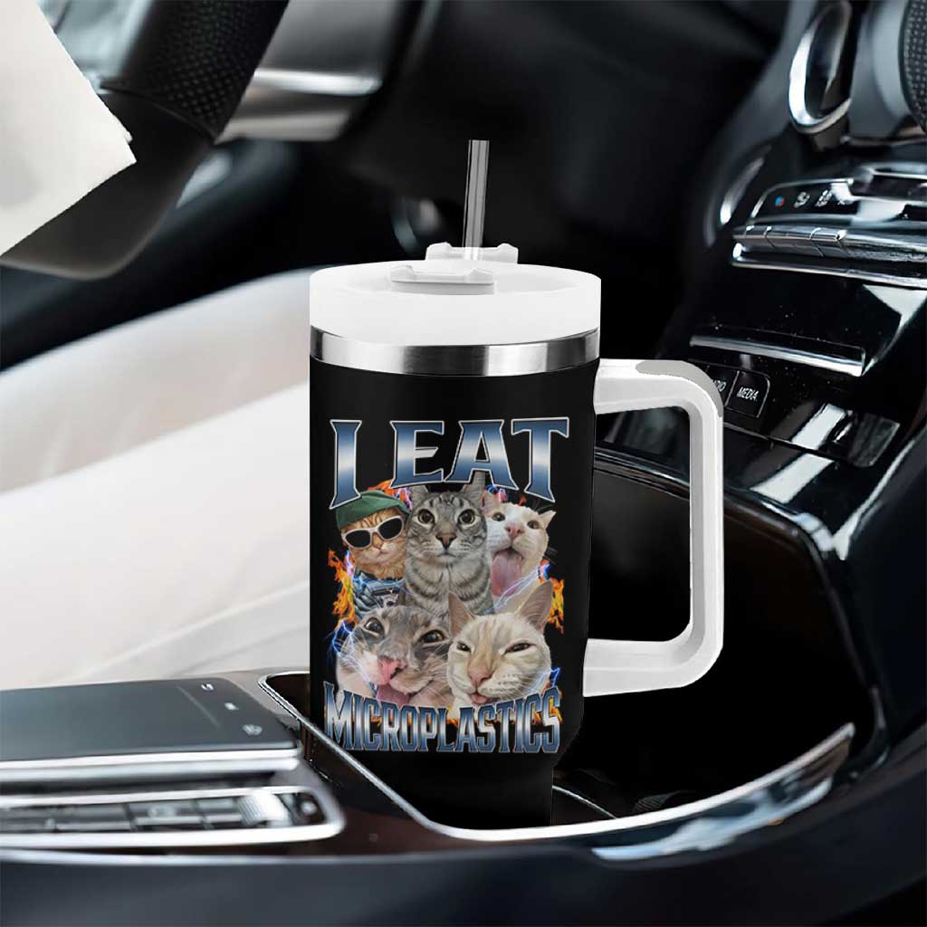 Funny Cat Meme Tumbler With Handle I Eat Microplastics - Wonder Print Shop