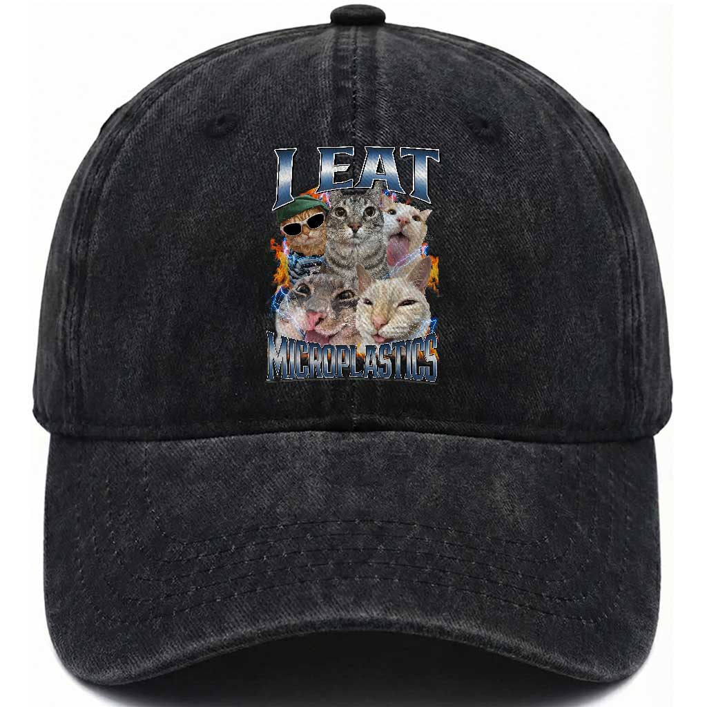 Funny Cat Meme Washed Cotton Baseball Cap I Eat Microplastics